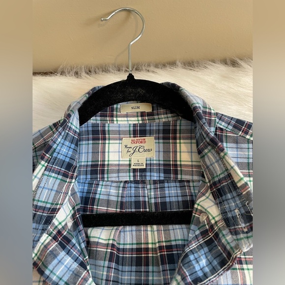 J crew all cotton oxford Men's Blue Plaid Shirt - Picture 6 of 12